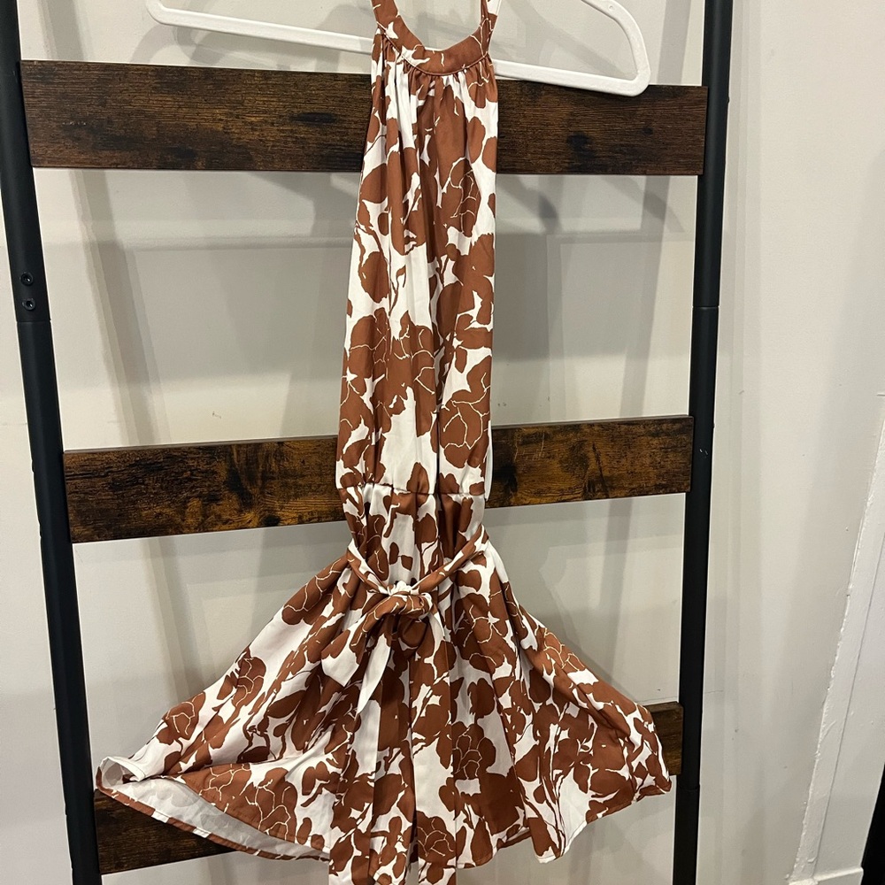Elegant Brown Floral Women's Dress